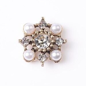4 botões de cristal com parte traseira plana botão pérola metal vintage (15x15 mm) AL-303-05