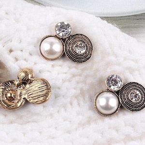 4 botones vintage con parte trasera plana, botón de diamantes de imitación, botón de perla, botón de flor de adorno (24 x 18 mm) AL-319