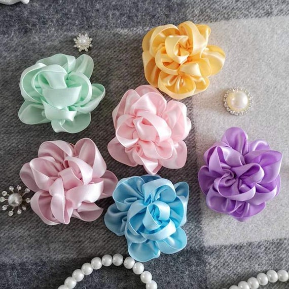 6 Handmade Ribbon Flowers 2-1/2 Inches Over 150 Colors to Choose MY-873  Ready to Ship 