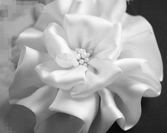 Larger Handmade Silk Flower Fabric Flower  (3-3/4 inches) In White MY-439-05 Ready To Ship