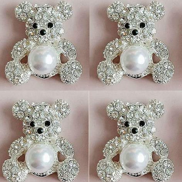 4 Dos plat Strass Bear Pearl Embellissement Métal (25 * 29 mm) LD-66