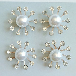 4 Flat Back Rhinestone Button Crystal Button Pearl Embellishment Gold Metal (23x23mm) LT-22