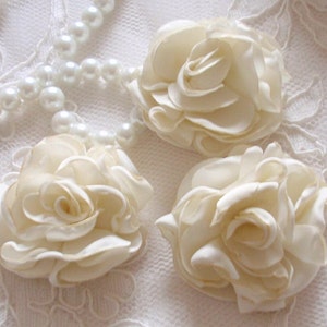 3 Larger Singed Flower Singed Rose Satin Flower Satin Rose Cream  (2 inch) MY-615-14 Ready To Ship