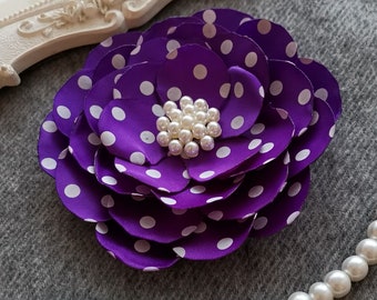 Larger Handmade Singed Flower Fabric Flower Fabric Rose Purple With White Dots More Color To Choose (4-1/2 inches) Pink MY-965 Ready To Ship