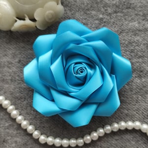Handmade Satin Ribbon Rose (4 Inches) in Turquoise More Color to Choose ...