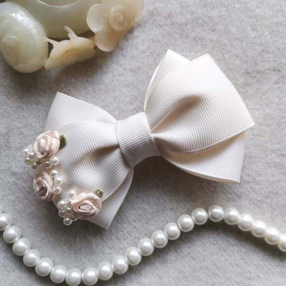 Elegant Satin and Grosgrain Ribbon Bows Handmade Grosgrain Ribbon Bow in Scarlet More Colors to  main image 4