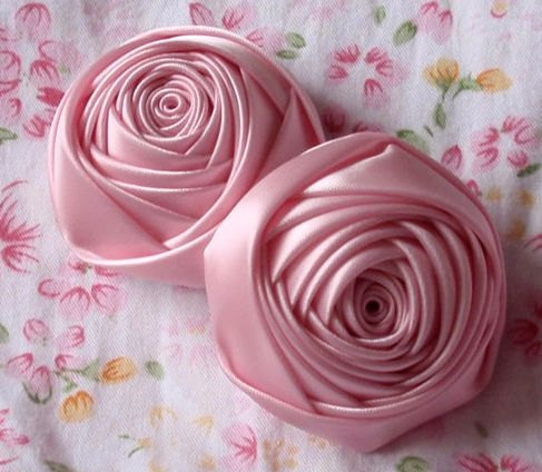 2 Handmade Rolled Ribbon Roses (2 Inches) in Rose Pink and Have Over ...