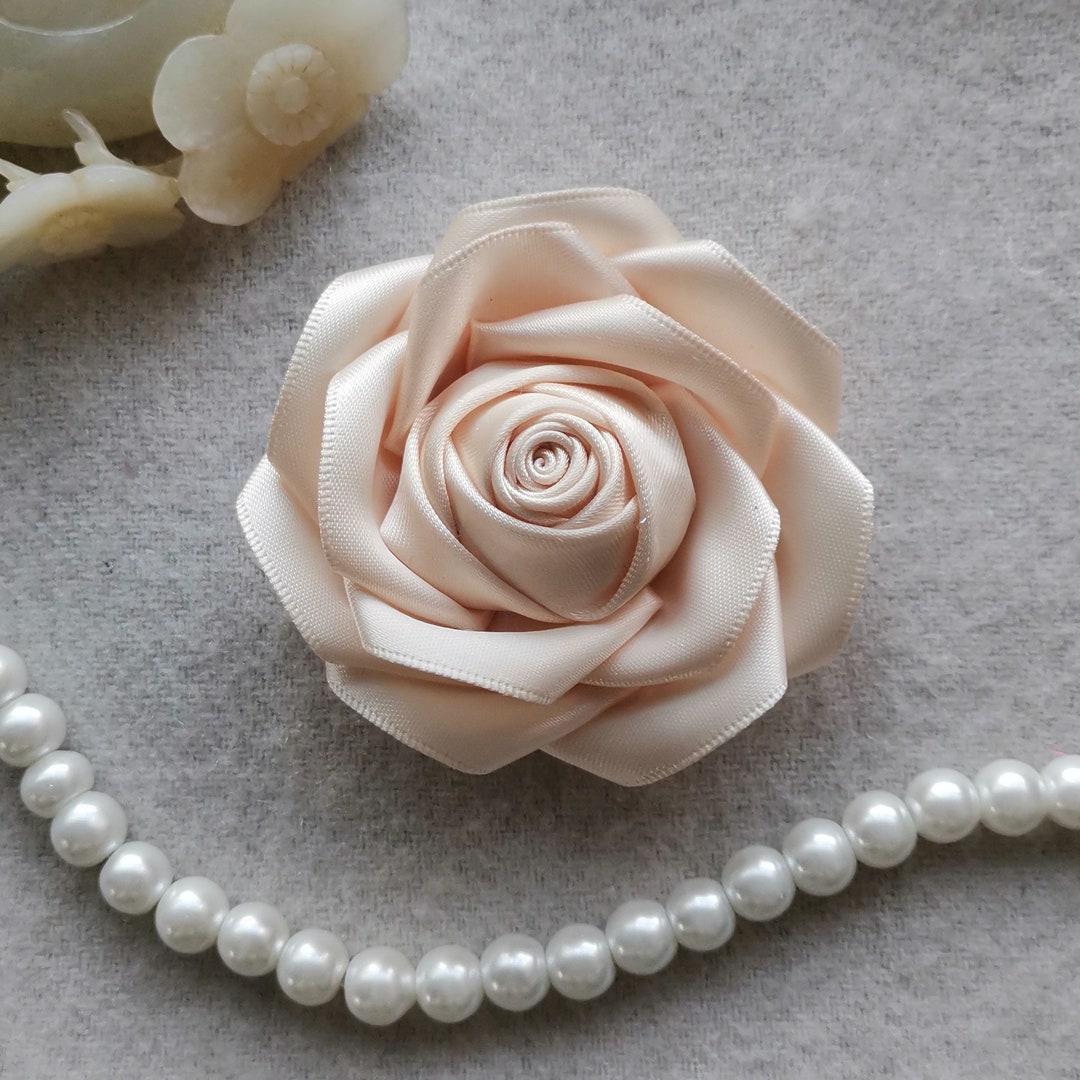 Round Ribbon Roses Handmade Ribbon Flower Ribbon Rose (2-3/4 Inches) in Ivory More Color ...
