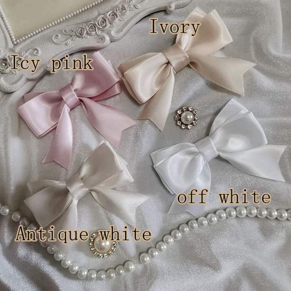 4 Handmade Satin Ribbon Bow in Icy Pink, Ivory, Antique