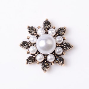 4 Flat Back Crystal Button Pearl Button Vintage Metal (21x21 mm) AL-303-04