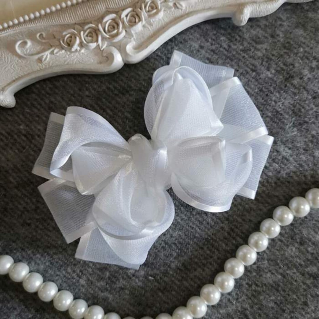Handmade Organza Ribbon Bow Embelishment 31/223/4 Inches White MY909