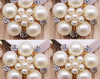 4 boutons strass à dos plat, bouton perle, embellissement de boutons métalliques (22 mm) QS-113