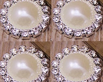 4 Flat Back Rhinestone Button Pearl Button (20 mm) QS-17