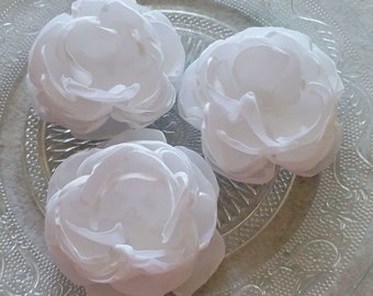 3 handgemachte SingblumenStoff Blumenstoff Rose (2,5 Zoll) in Weiß MY-723-01 Versandfertig