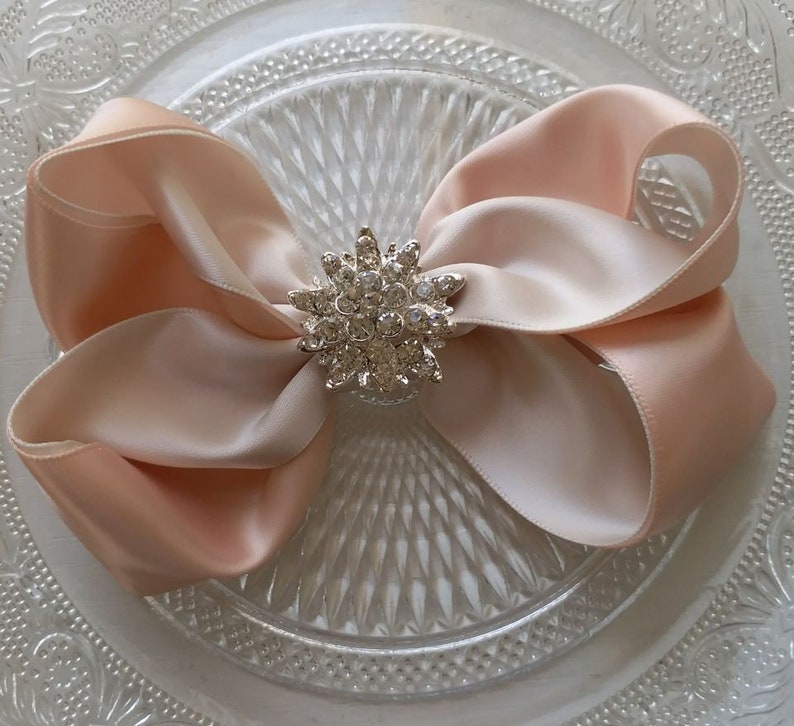 Handmade Satin Ribbon Bow With Pearl Rhinestone Cream Petal Etsy