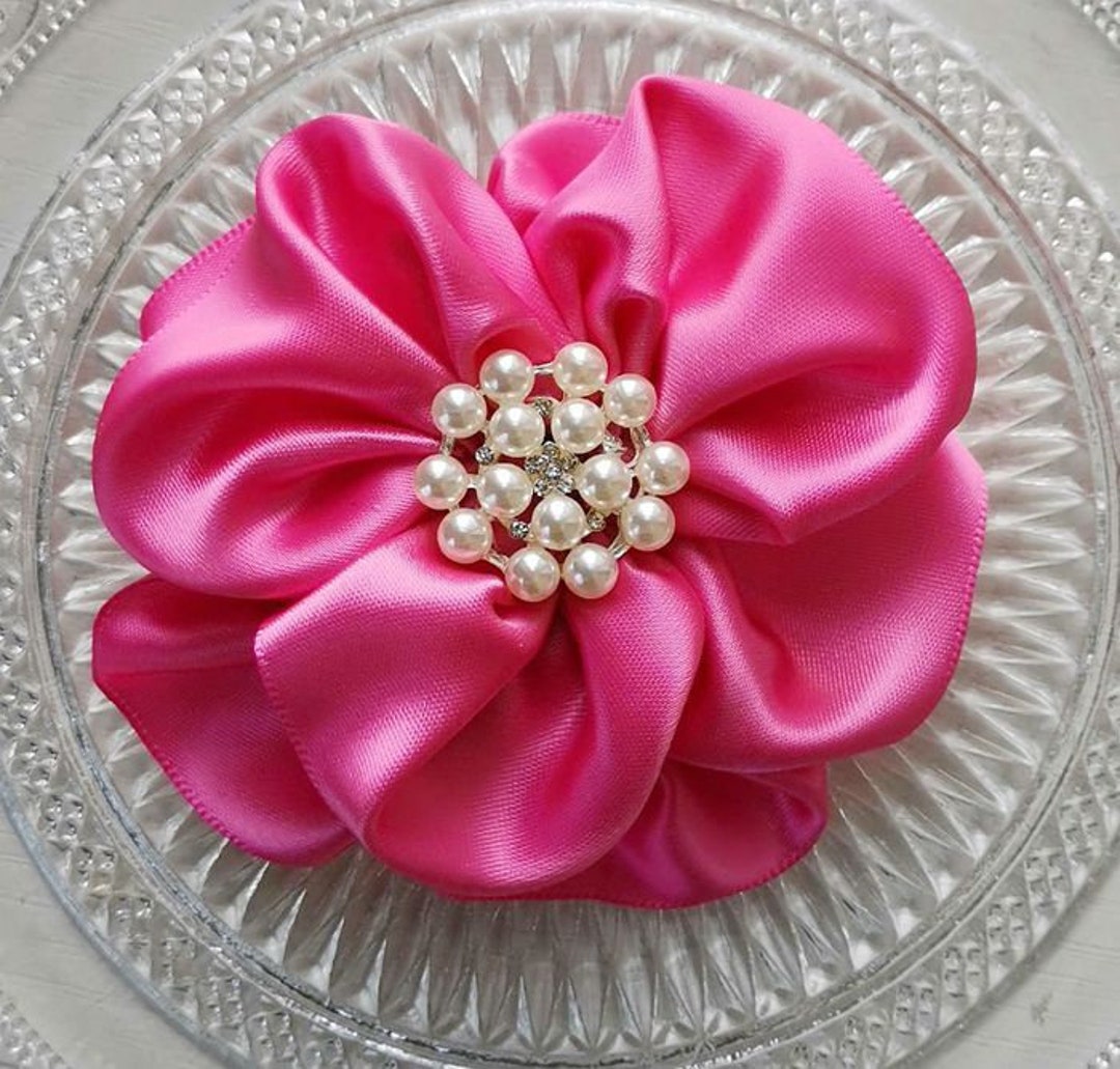 Handmade Ribbon Flower Ribbon Roses Satin Flower in Hot Pink
