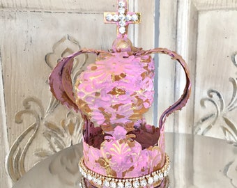 Embellished Metal crown, crown decor, cake topper, Mediterranea Design Studio, french antique, pink crown, wedding decor, shabby chic