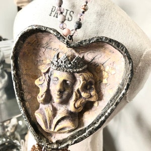 Soldered Paper Mache Beaded Heart Ornament princess ornament plaster princess Mediterranea Design Studio