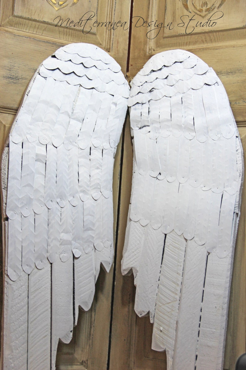 White Angel Wings Wood and Metal Wings Angel Wing Wall Etsy