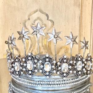 Embellished Metal crown, crown decor, silver tiara, Mediterranea Design Studio, princess tiara, french crown, cake topper, french tiara image 1