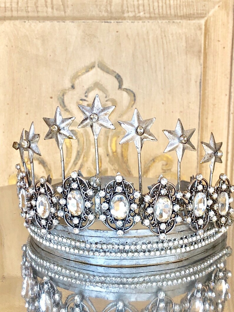 Embellished Metal crown, crown decor, silver tiara, Mediterranea Design Studio, princess tiara, french crown, cake topper, french tiara image 1