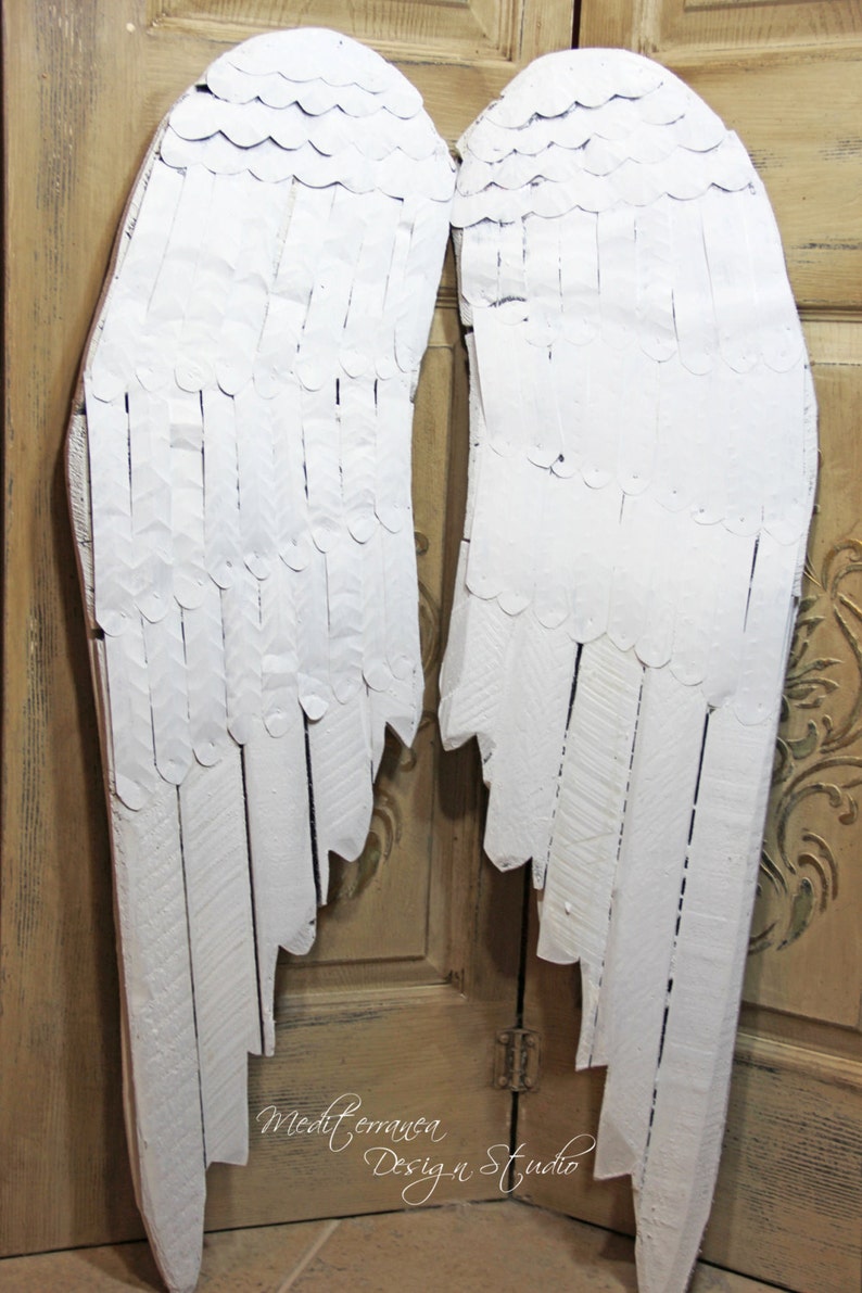 White Angel Wings Wood and Metal Wings Angel Wing Wall Etsy