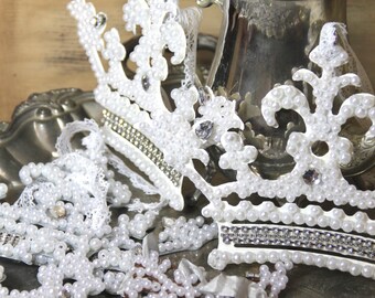 Pearl Ornament, Metal Crown ornament, Mediterranea Design Studio, wedding decor, crown holiday decor, rhinestone ornament