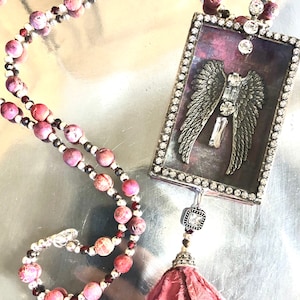 Soldered pendant necklace, soldered glass box, soldered jewelry, hand soldered, angel wing jewelry, artisan necklace, OOAK soldered necklace
