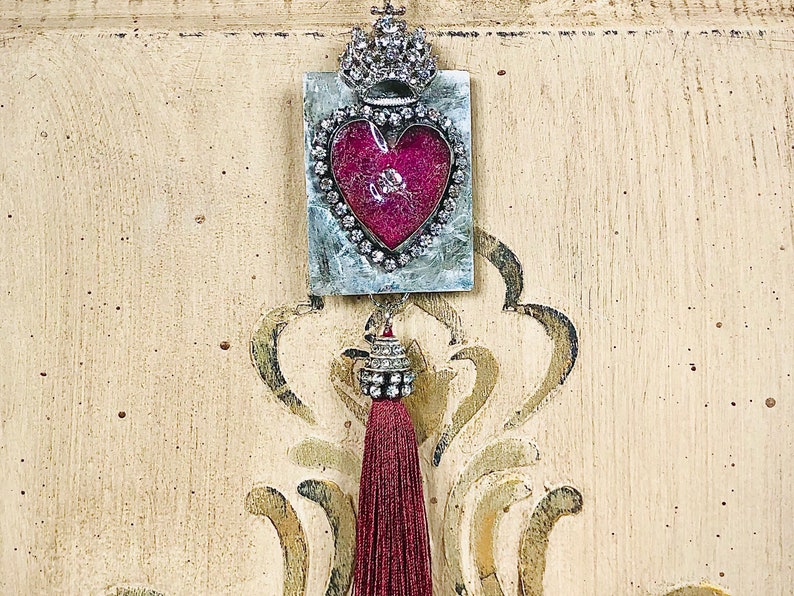 Soldered pendant necklace, soldered heart, soldered jewelry, hand soldered, queen of hearts, artisan necklace, OOAK soldered necklace, heart image 4