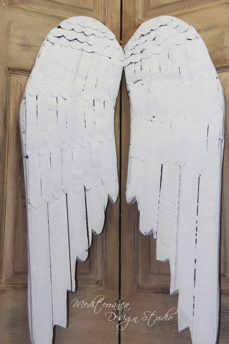 White Angel Wings Wood and Metal Wings Angel Wing Wall Etsy