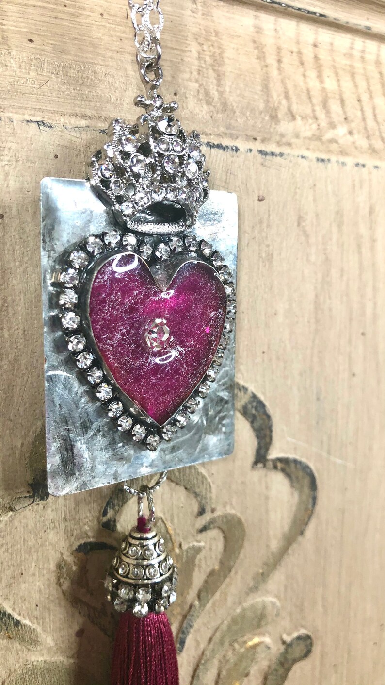 Soldered pendant necklace, soldered heart, soldered jewelry, hand soldered, queen of hearts, artisan necklace, OOAK soldered necklace, heart image 2