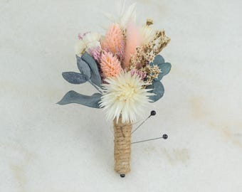 Wedding Boutonniere | Pink Dried Blooms | Peach Bermuda Sand Collection | Ligh Pink Corsage Preserved Flowers