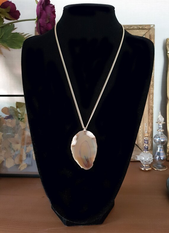 Vintage Agate Geode Pendant Necklace, Burned Oran… - image 6