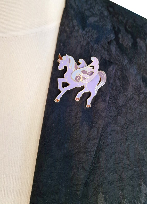 Vintage Enamelled Unicorn Brooch Pin, Pastel Purp… - image 6