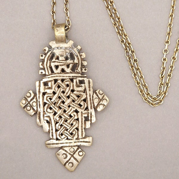 Ethiopian Cross Pendant Necklace - Silver Plated Brass Chain, Cultural Jewelry Gift - View #13