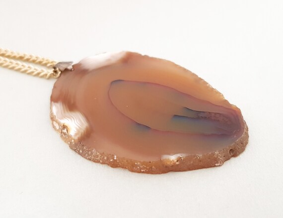 Vintage Agate Geode Pendant Necklace, Burned Oran… - image 3