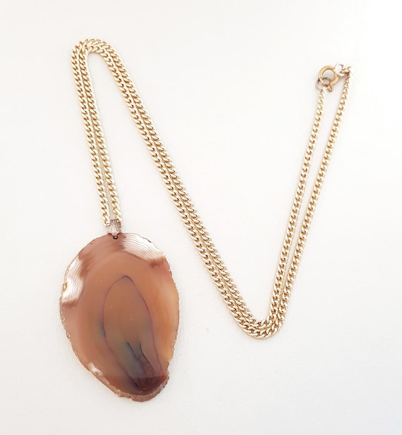 Vintage Agate Geode Pendant Necklace, Burned Oran… - image 2