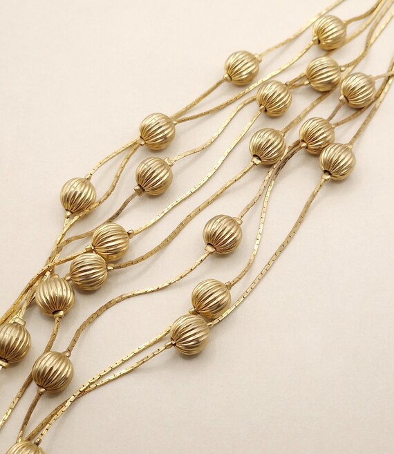 Vintage Gold tone 4 Strand Bead Chain Necklace, S… - image 3
