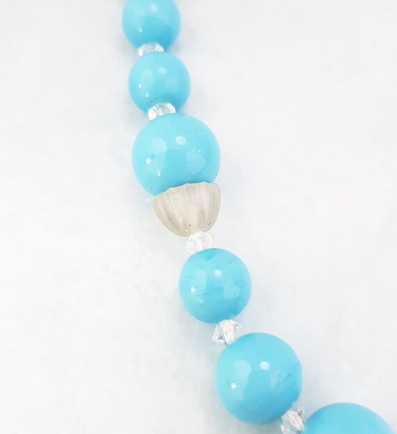 Vintage Blue Glass Beaded Necklace, Mid Century B… - image 4