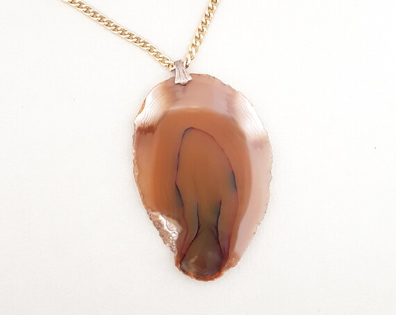 Vintage Agate Geode Pendant Necklace, Burned Oran… - image 4