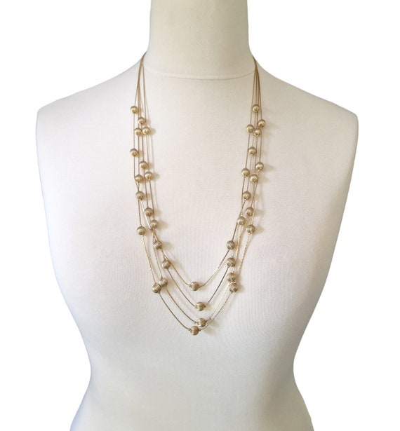 Vintage Gold tone 4 Strand Bead Chain Necklace, S… - image 5