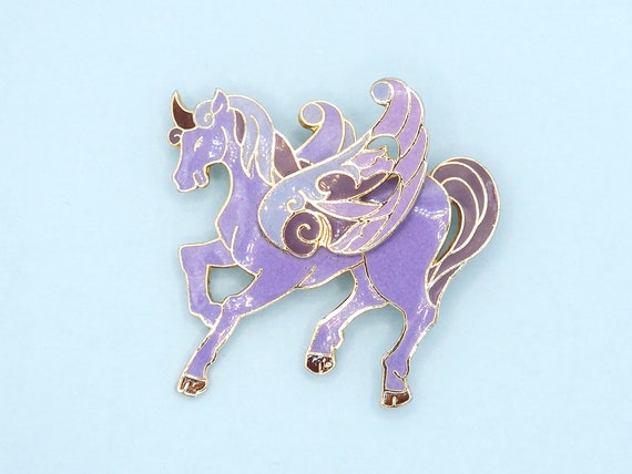 Vintage Enamelled Unicorn Brooch Pin, Pastel Purp… - image 1