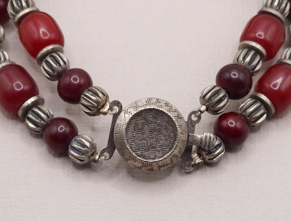 Vintage Indian Resin Coral Bead Bracelet, Two Str… - image 5