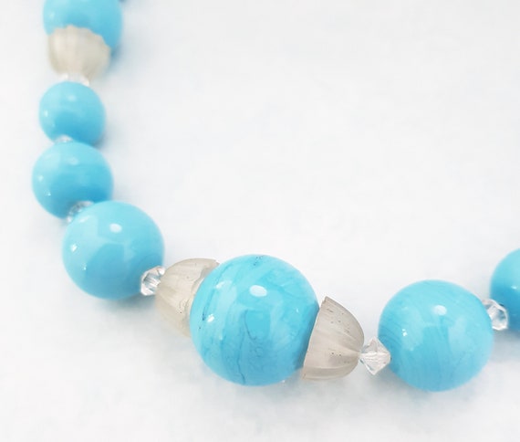 Vintage Blue Glass Beaded Necklace, Mid Century B… - image 5