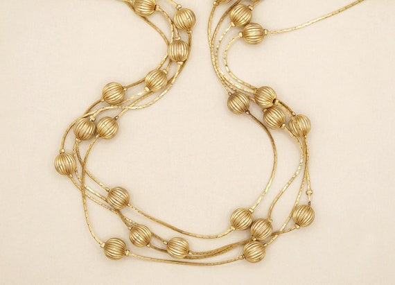 Vintage Gold tone 4 Strand Bead Chain Necklace, S… - image 1