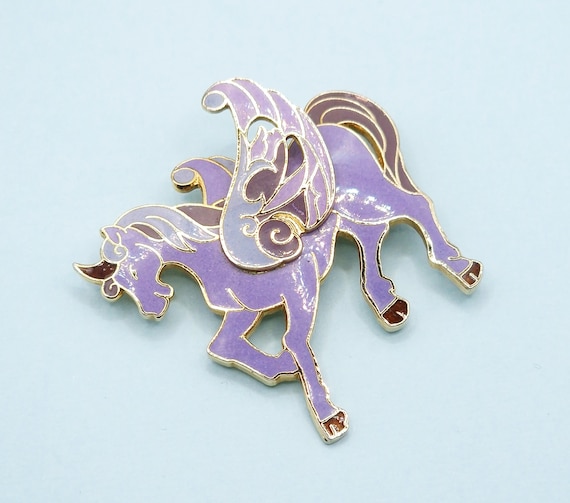 Vintage Enamelled Unicorn Brooch Pin, Pastel Purp… - image 2