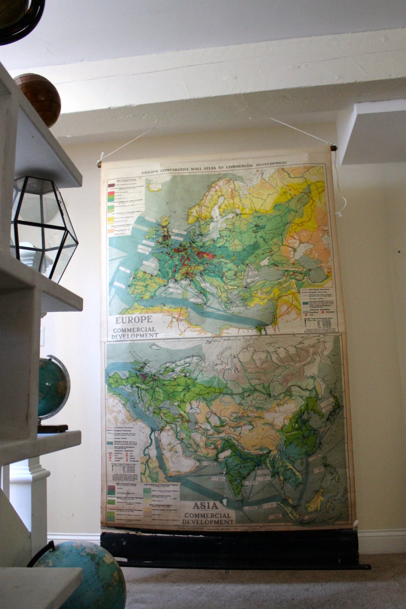 Vintage Rolling Map - European and Asian Commercial Development Vintage Rolling Map - European and Asian Commercial Development