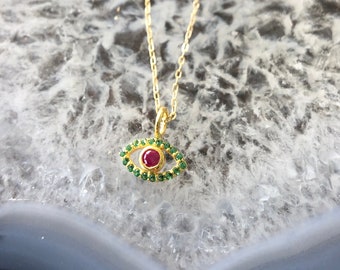 Dainty Pave Gemstone Eye of Protection Pendant Necklace