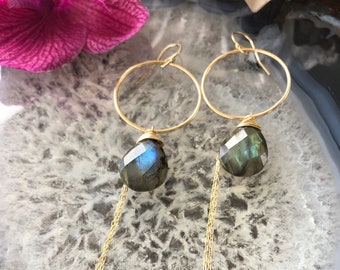 Flashy Labradorite and Fine Chain Earrings