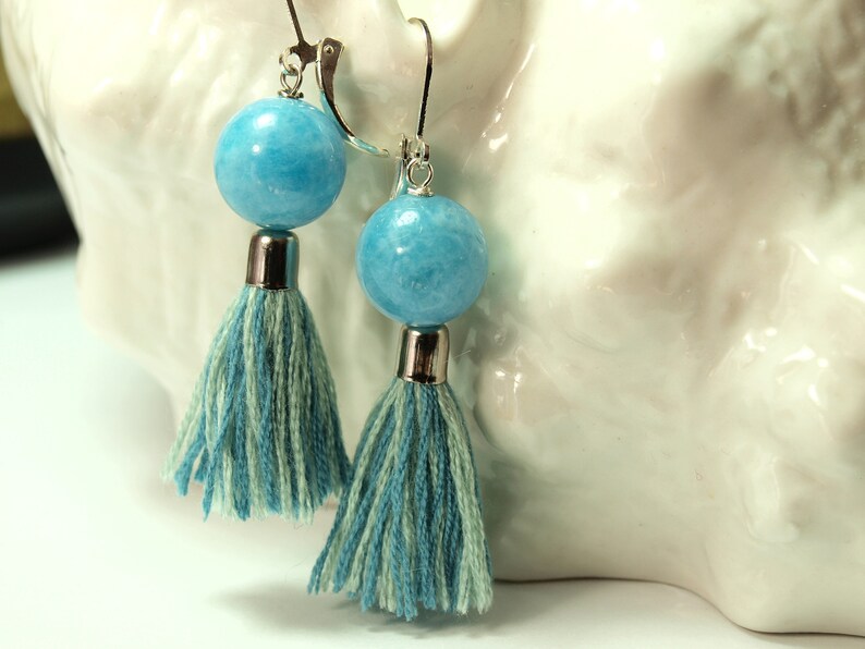 Waterfall Aquamarin Tassel earrings image 2